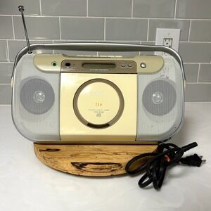 Vintage 90's Sony LiV CFD-E100 CD Radio Cassette Corder Silver/Cream Tested-Work